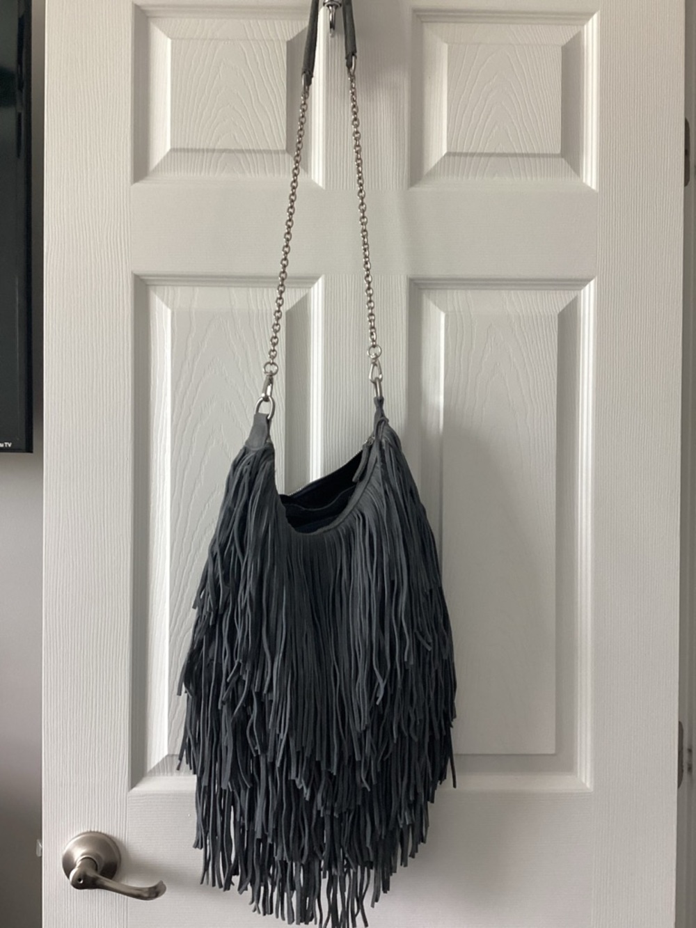 Monserat De Lucca Gray Suede Fringe Boho Festival Bag - Picture 4 of 4